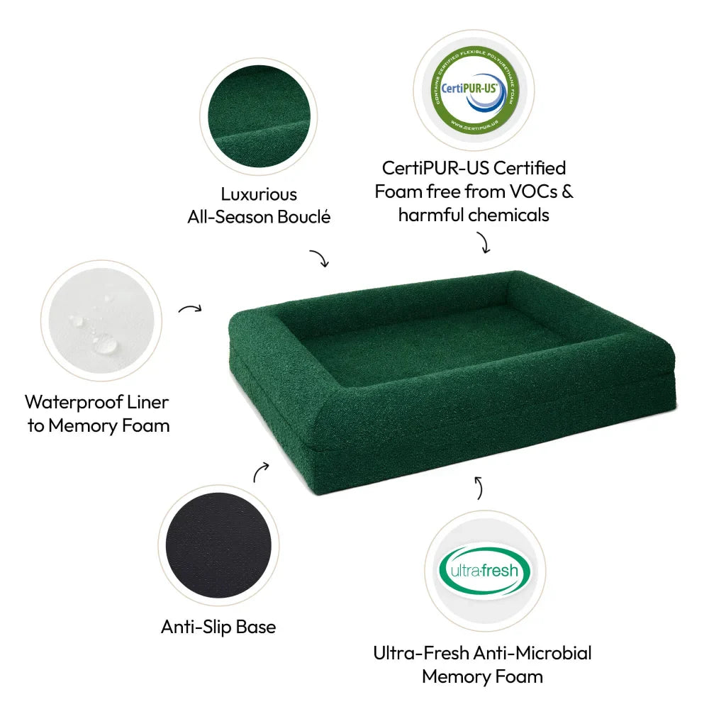 Memory Foam Dog Bed - Boucle Forest Green