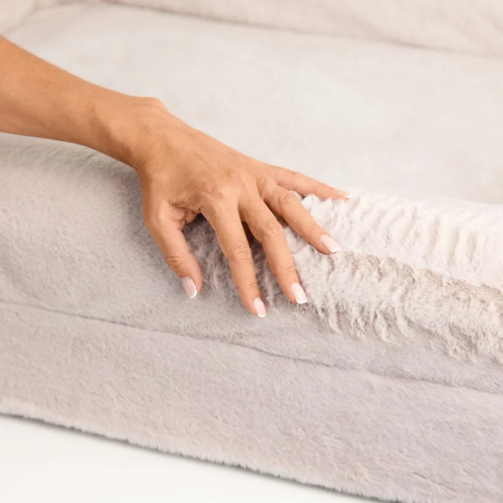 Memory Foam Dog Bed - Faux Fur Pearl