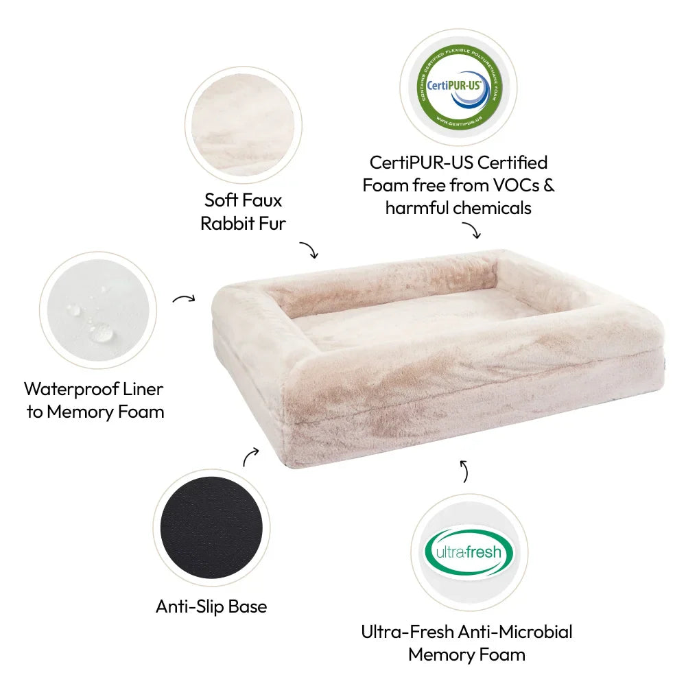 Memory Foam Dog Bed - Faux Fur Pearl